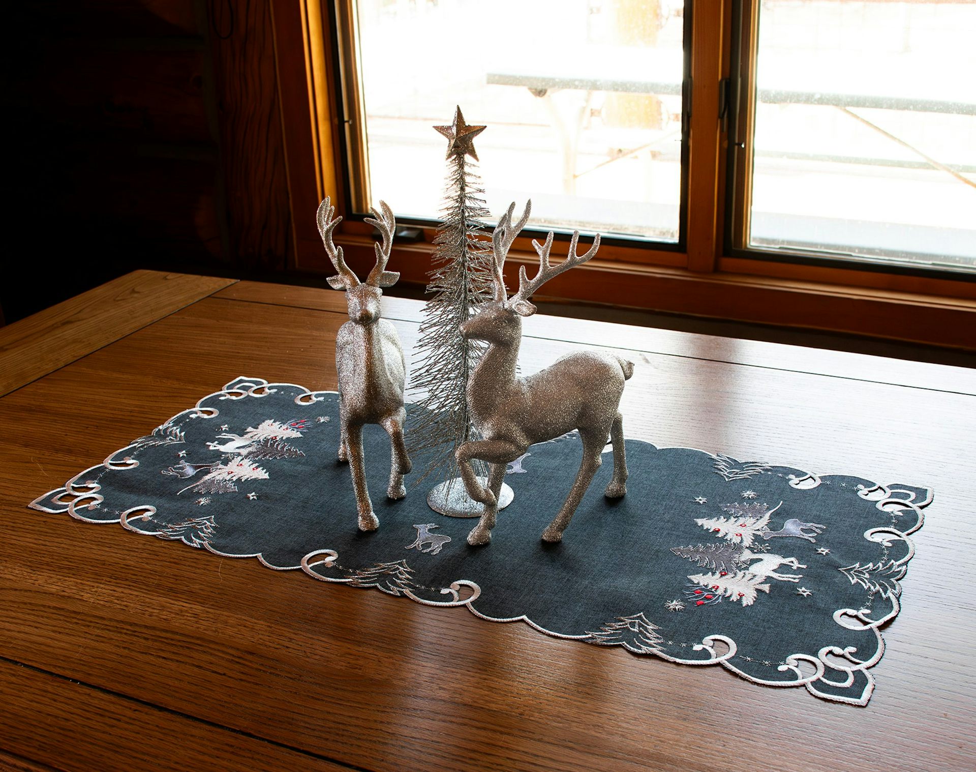 Silver Reindeer Dark Grey Table Runner (16" x 33")