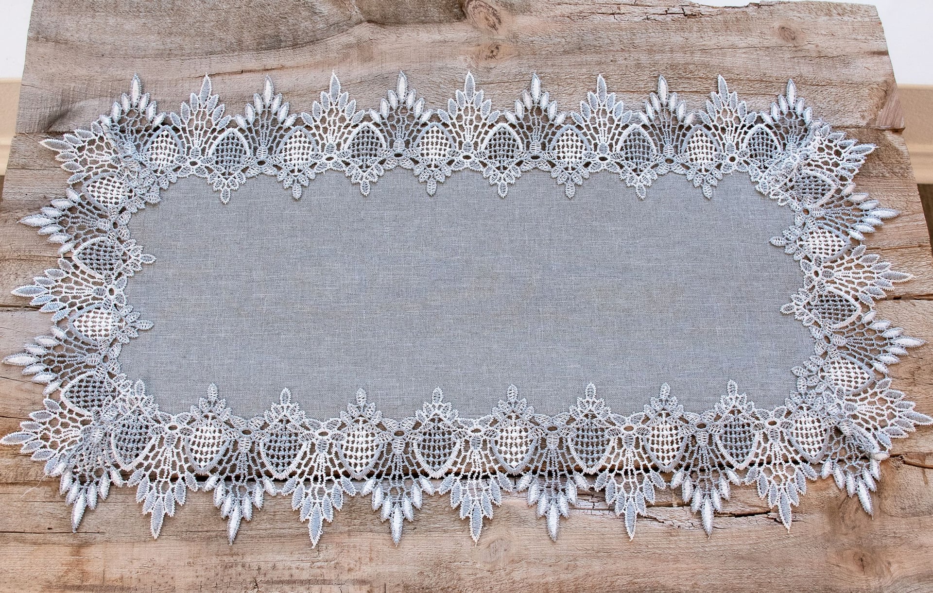 Earth Tone Silver Lace on Silver Fabric Table Runner