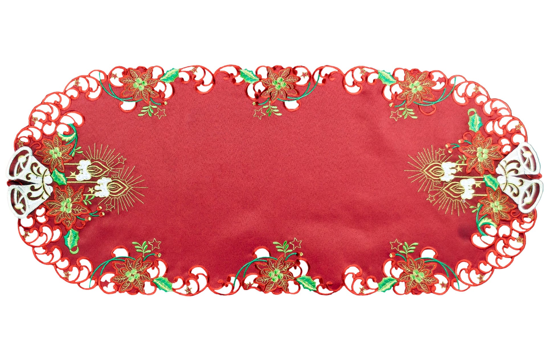 White Bell, Candle on Red Christmas Table Runner (14"x35")