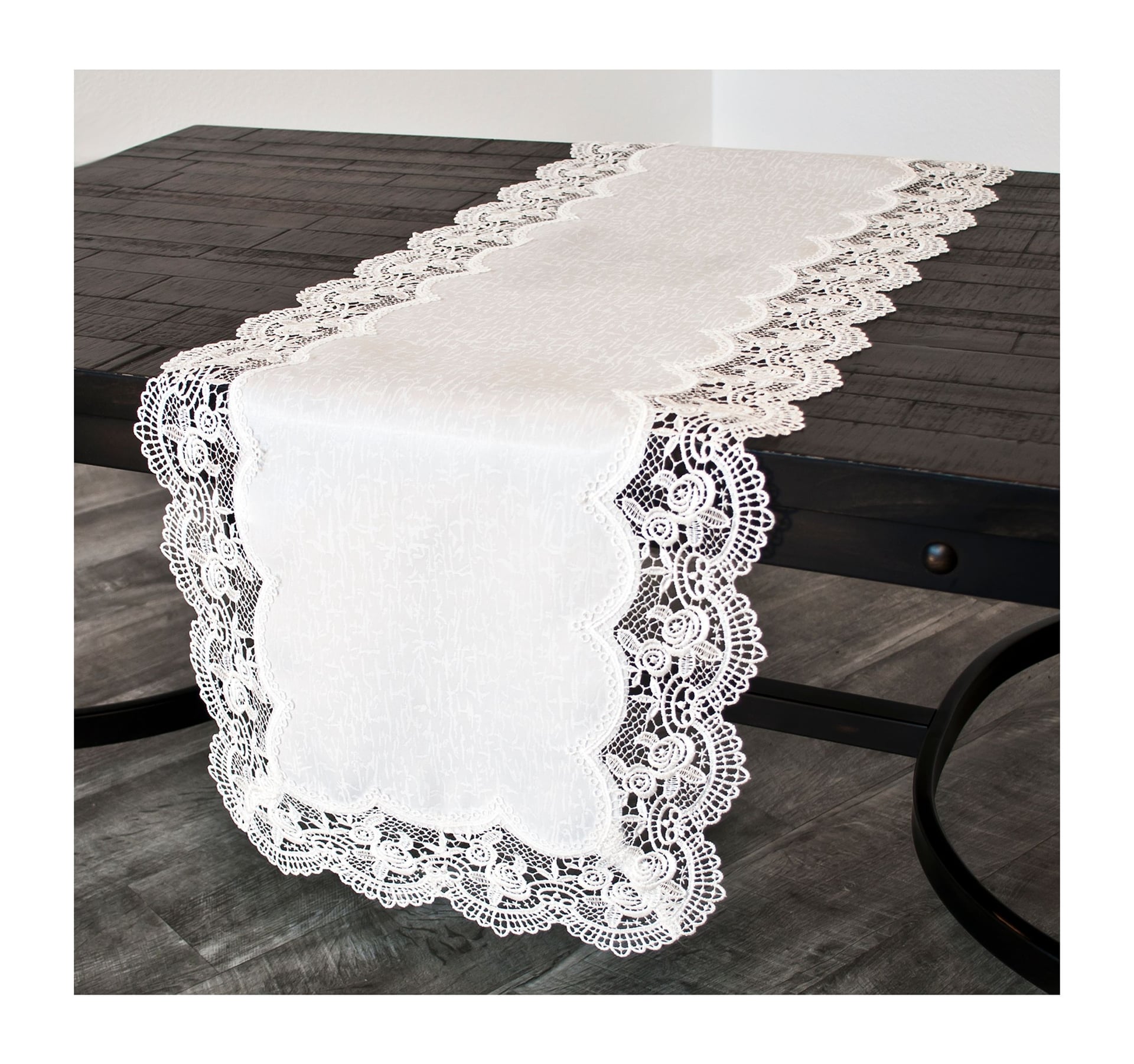 Antique Royal Rose White Jacquard Table Runner