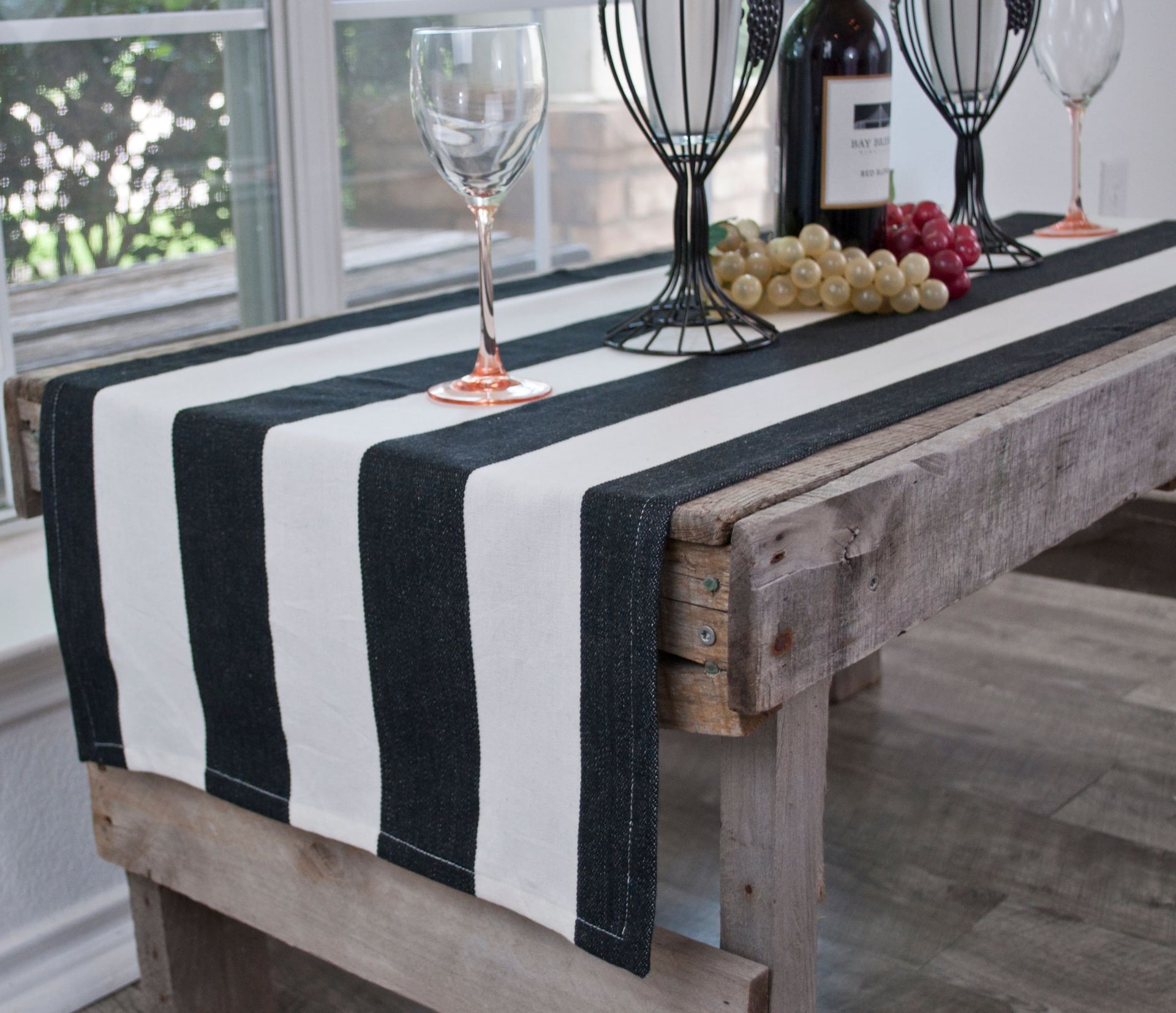 Cotton Black and White Stripe Table Runner