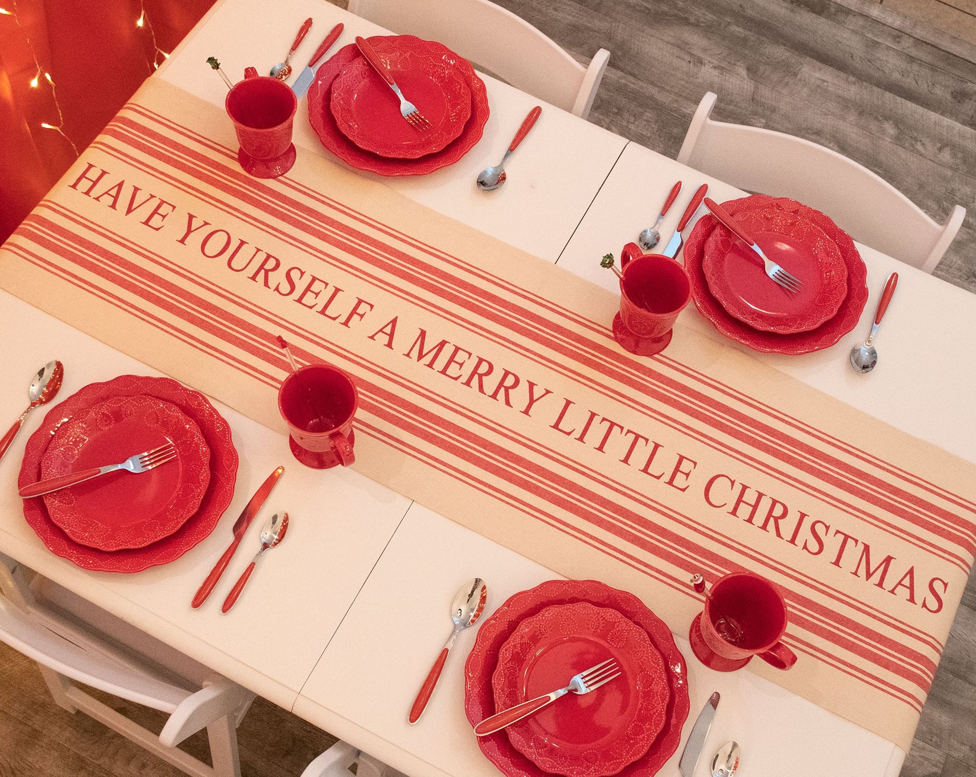 Peppermint Mocha Merry Christmas Cotton Table Runner