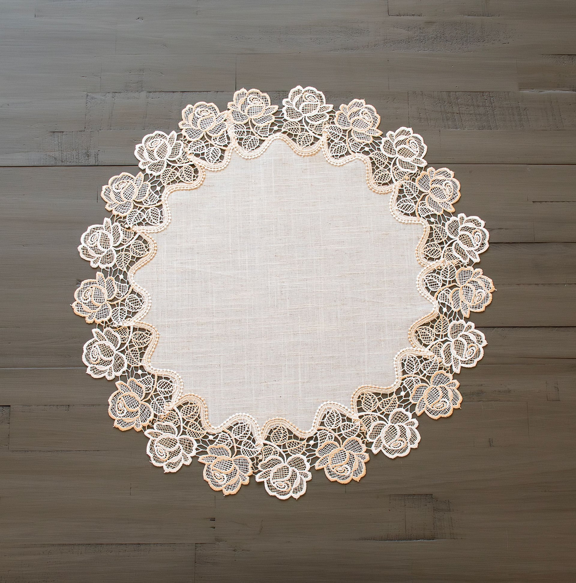Beige Rose Lace Table Topper (23"/ 33" Round)